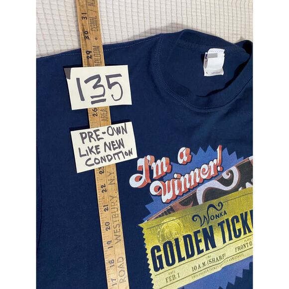 Willy Wonka Golden Ticket I'm a Winner Movie Film Graphic Blue Shirt Size XL - Picture 4 of 9